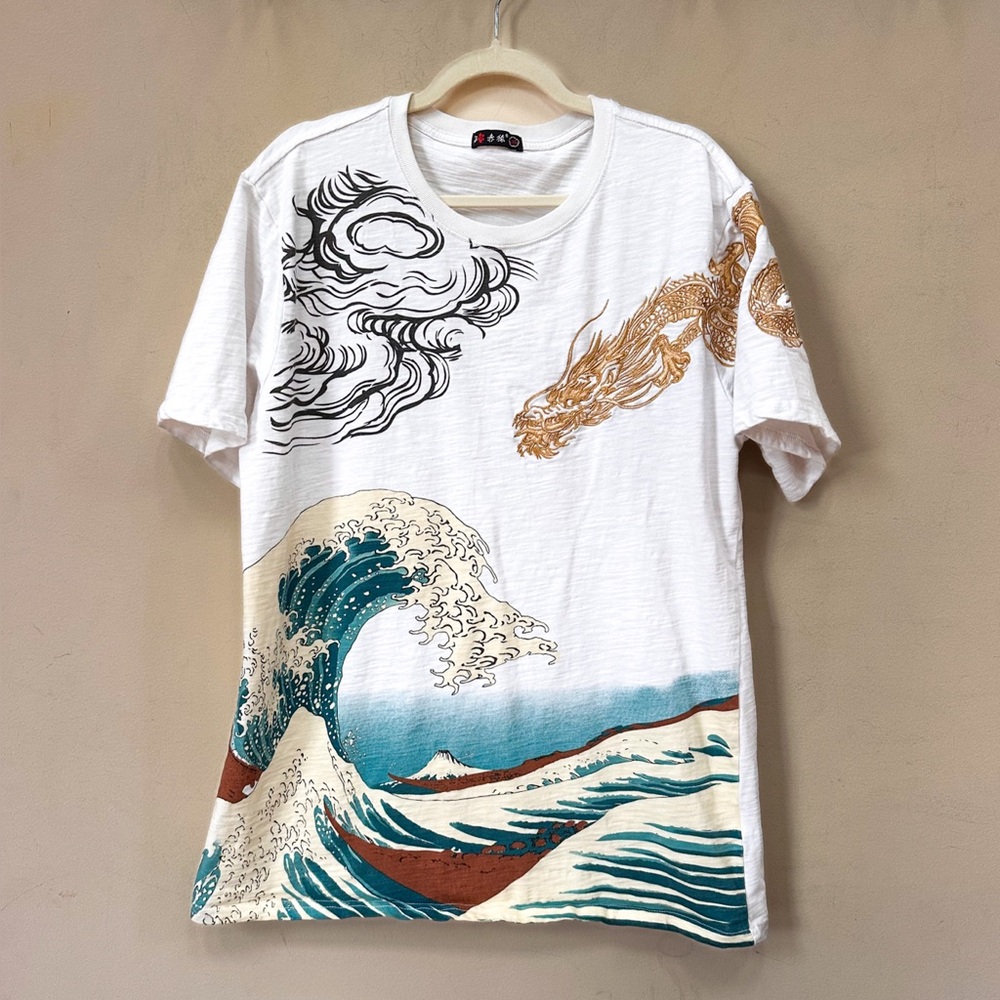 Golden Dragon & The Great Wave
Embroidered T-Shirt White 100% Cotton